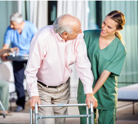 Caretaker helping residents